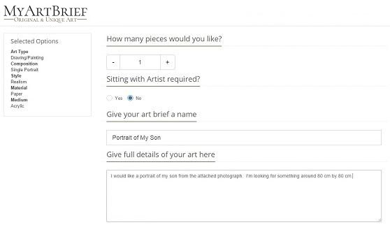 Create Brief for Art Commission by entering details